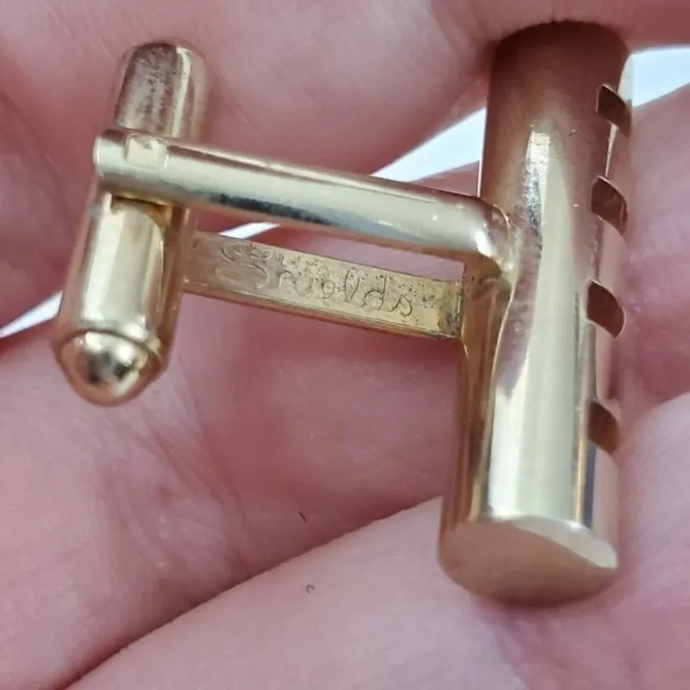 Shields Cuff Links Gold Tone Rectangle Stripe‎ Tube
